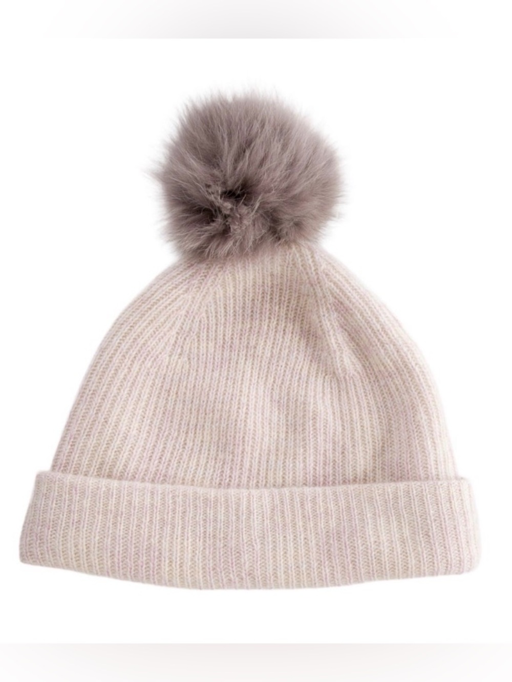$165 White + Warren Cashmere Blend Fox Fur Pom Knit Beanie Light Blush one size